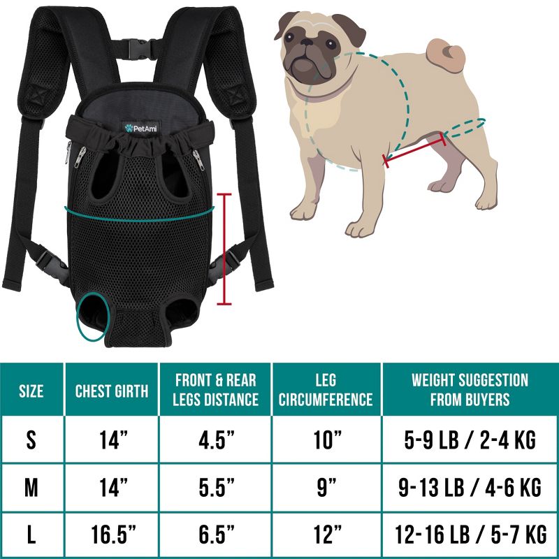 PetAmi Dog Carrier Backpack, Adjustable Ventilated Front Chest Sling Bag, Hiking Camping Travel Pet Puppy Cat, 2 of 9