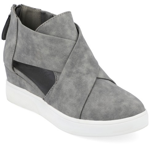 Journee Collection Womens Seena Round Toe Back Heel Zip Wedge Sneakers ...