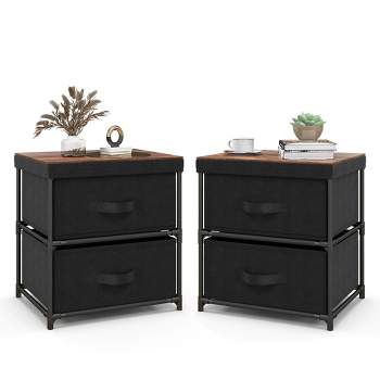 Tangkula 2PCS Fabric Bedside Table 2 Drawers Nightstand Small Dresser Bedroom Living Room