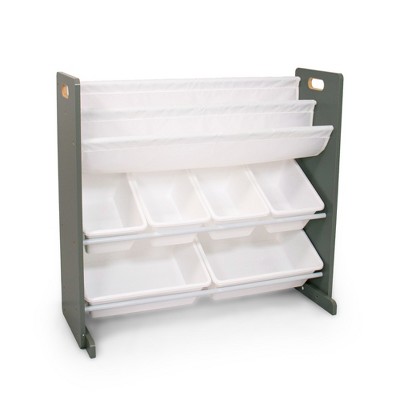 Gray and White 4-Tier Kids' Storage Organizer with Bookrack