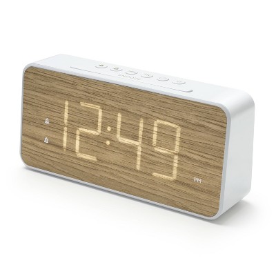 Capello Extra Large Display Digital Alarm Clock with USB A/C White/Pine