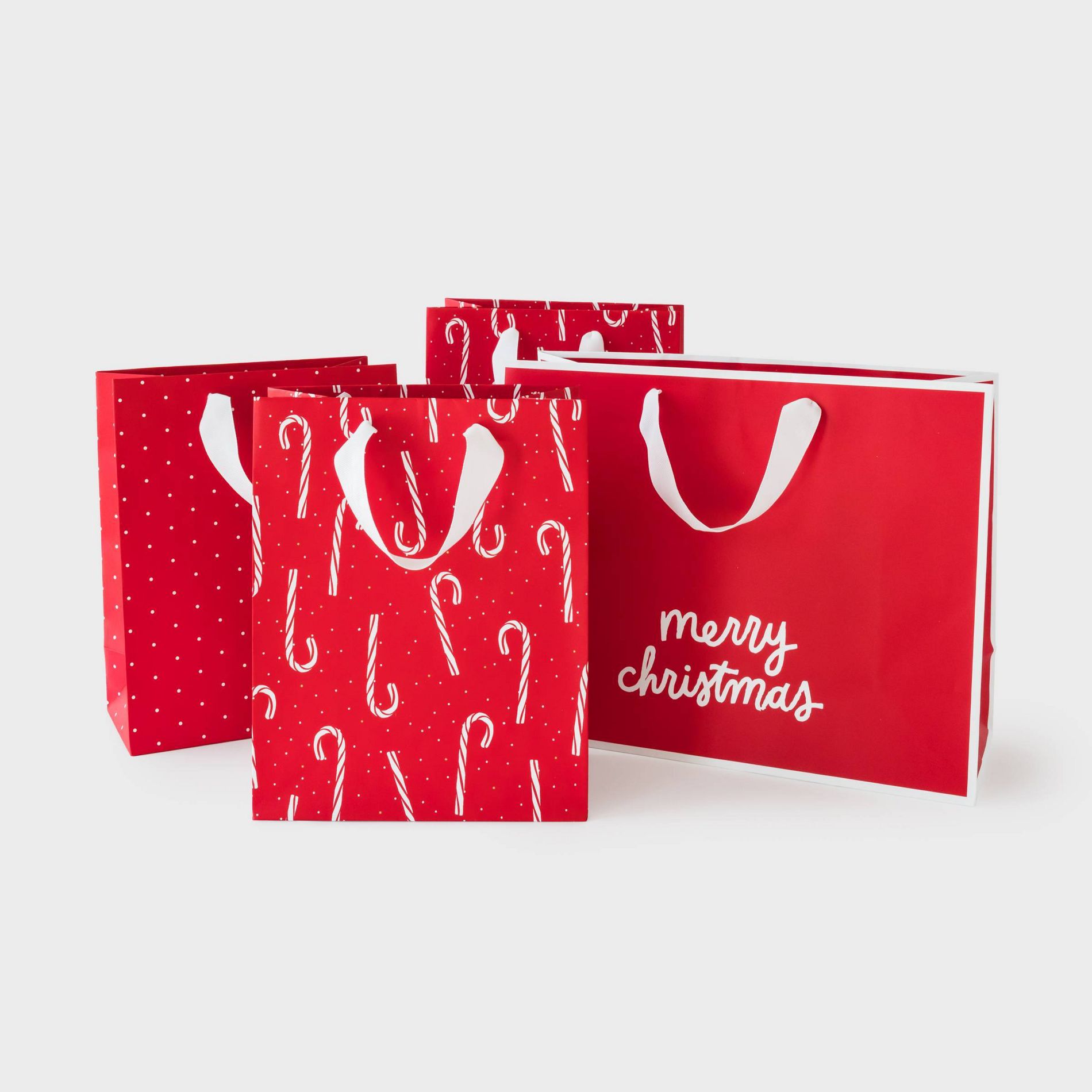 4pk Christmas Gift Bag Set (2 Large, 2 Small) Red/White - Sugar Paper™ + Target