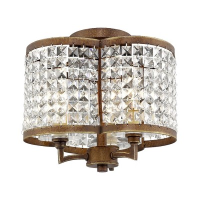 Palacial Bronze 3-Light Semi-Flush Mount with Clear Crystal Shade