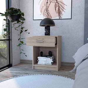 Elevate Your Space with Vynxaria's Nightstand: Elegant Light Gray Finish, Single Drawer, and Lower Shelf for Stylish Storage Solutions - 1 of 4