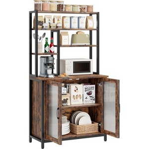 Acekool 5-Tier Bakers Rack with Cabinet, Kitchen Storage Shelf, Microwave Stand, Coffee Bar with Hooks and Adjustable Feet, Retro color - 1 of 4