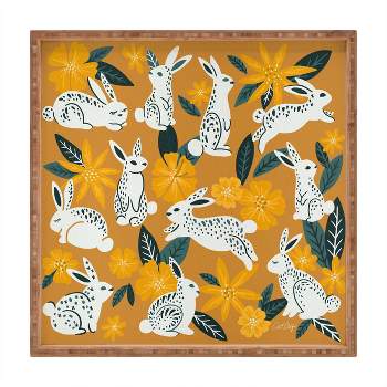 17" Wood Cat Coquillette Bunnies and Blooms Large Square Tray - society6