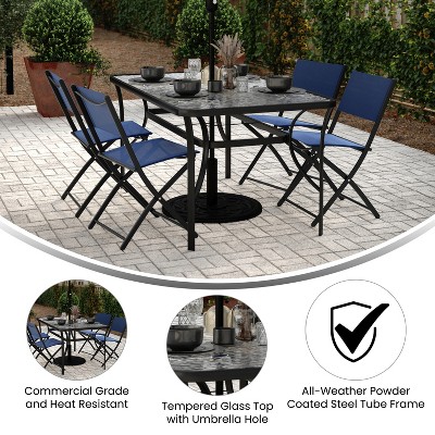 Black Rectangular Glass Patio Table with Umbrella Hole