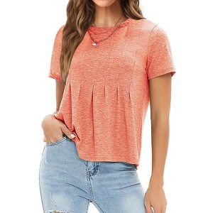 EXLURA Womens Summer Cute Crop Tops Short Sleeve Pleated T-shirts Crewneck Blouse - 1 of 4