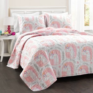 Kids' Inspirational Unicorn Reversible Quilt Set Pink - Lush Décor - 1 of 4