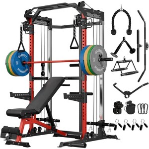 ER KANG Power Cage, 2000LB Squat Rack, Dual Pulley Cable Crossover System, Multi-function Free Weight Home Gym Workout Machine with Attachments - 1 of 4
