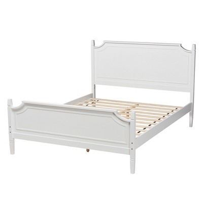 Elegant White Queen Platform Bed with Wood Frame and Upholstered Headboard