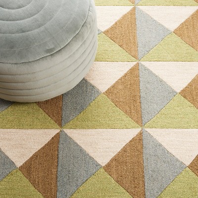 Beige and Green Geometric Wool Hand-Tufted 5' x 8' Rug