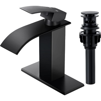 Qomolangma Waterfall Bathroom Faucet,Modern Single Handle with Deck Black
