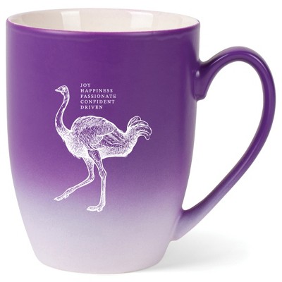 Elanze Designs 12 Ounce Ceramic Decorative Laser Engraved Giftable Novelty Tea Coffee Cup Mug Purple and White Ostrich Joy Passionate Confident Driven