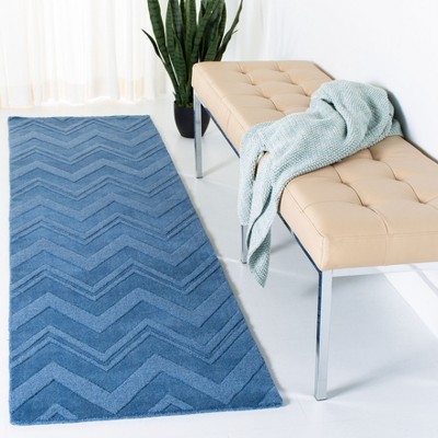 Blue Wool Hand-Tufted Chevron Runner Rug, 2' 3" x 8'