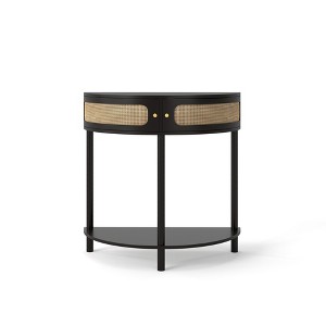 Lirago Unique Half Moon End Table with 2 Rattan Cabinets and Bottom Shelf (Black)15.75"D * 31.5"L  * 32.3"H - 1 of 4