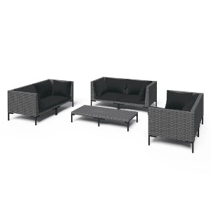 vidaXL Patio Lounge Set Outdoor Sectional Sofa Set Table Poly Rattan Dark Grey - 1 of 4