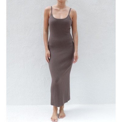 Women's Cotton Stretch Serene Espresso Slip Dress by Tomorrow Studio