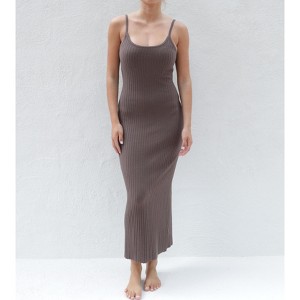 Women's Cotton Stretch Serene Espresso Slip Dress by Tomorrow Studio - 1 of 4