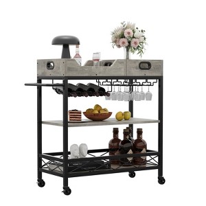 Tray Style Service Cart Set - MDF Tray Cart, Metal Tray Cart, Kitchen Utility Cart, Durable Construction, Easy Mobility - 1 of 4