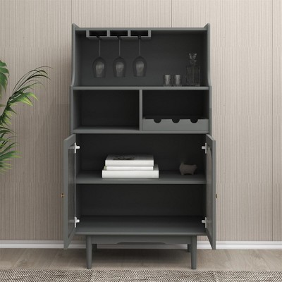 Wine Bar Cabinet with Removable Wine Rack, Wood Sideboard Buffet Storage Cabinet for Kitchen Dining Room Living Room