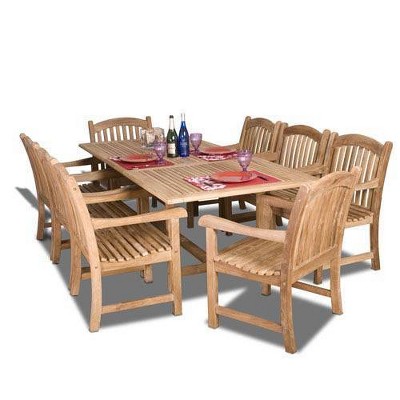 Newcastle 9pc Patio Teak Wood Extendable Dining Set - International Home Miami