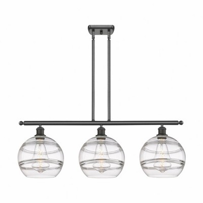 Rochester - 3 Light Stem Hung Island In Industrial Style-12.13 Inches Tall and 36.5 Inches Wide