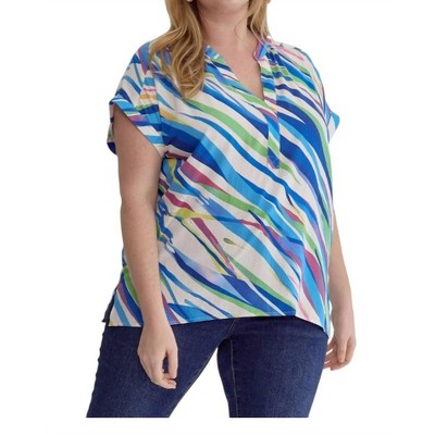 Women's Tiger Print V-Neck Top - Plus - entro
