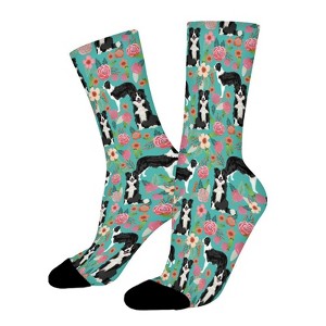 Border Collie Dog Vintage Style Florals Women Printed Crew Socks Funny Funky Socks Soft Polyester Novelty Gifts for Artists Men - 1 of 1