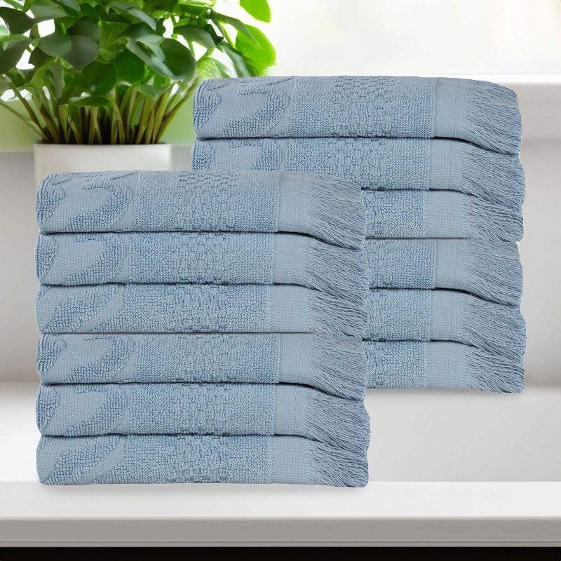 Cotton Geometric Jacquard Plush Soft Absorbent Face Towel Washcloth Set of 12 by Blue Nile Mills, 2 of 9