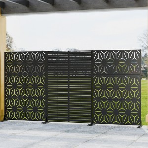 Wooakway 142"W x 72"H Black Metal Trellis Panel Outdoor Garden Privacy Screen with Scroll Design Indoor Room Divider for Patio Balcony and Yard Decor - 1 of 4