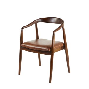 Teak Wood Handmade Kitchen Dining Chair with Leather Cushion Brown