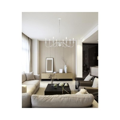 White 42" 8-Light Metal Chandelier with Adjustable Chain