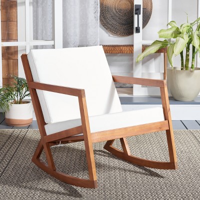 Eucalyptus Brown Wooden Rocking Chair with Cushions