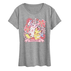 Women's - Pokémon - Valentine Florals Pikachu Sylveon Short Sleeve Graphic T-Shirt - 1 of 4
