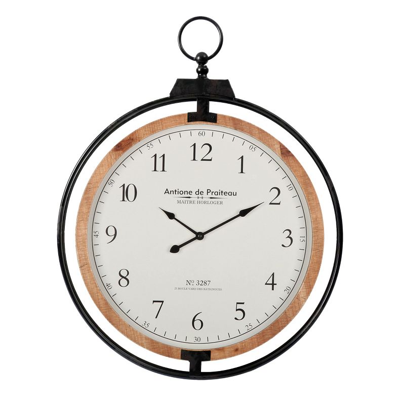 VIP Wood 29.5 in. White Round Frame Wall Clock with Top Pin, 1 of 2