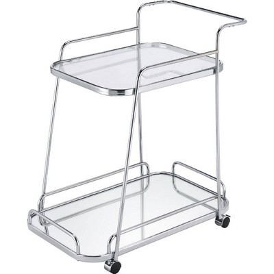 Clear Glass 2 Tier Serving Cart with Chrome Finish - Benzara