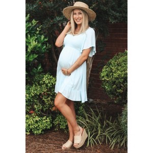PinkBlush Light Blue Smocked Front Ruffle Hem Maternity Dress - 1 of 4