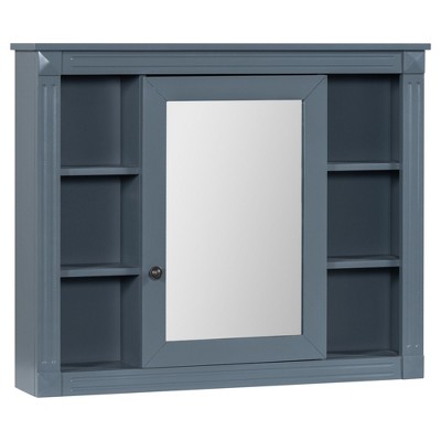 NicBex Bathroom Wall Mount Storage Cabinet Mirror Medicine Cabinet with Single Door & 6 Open Shelves