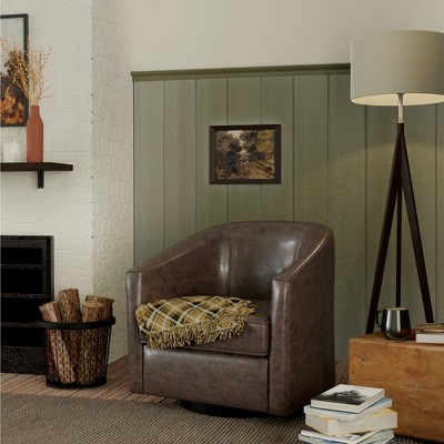 Dark Chocolate Faux Leather Swivel Barrel Chair