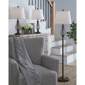 Signature Design by Ashley Brycestone Floor Lamp with 2 Table Lamps Brown/Beige: Metallic Base, 3-Way Switch, UL Listed - 1 of 4