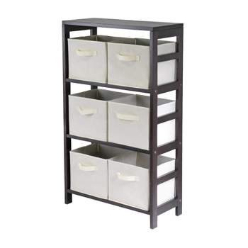 7pc Capri Set Storage Shelf with Folding Fabric Baskets Espresso Brown/White - Winsome