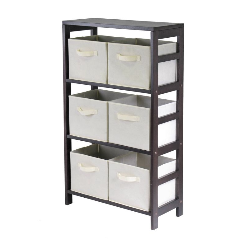 7pc Capri Set Storage Shelf with Folding Fabric Baskets Espresso Brown/White - Winsome, 1 of 5