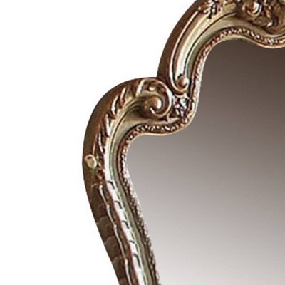 Elegant Gold Patina & Bone Leather Trim Dresser Mirror