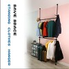 BDELITE Telescopic Garment Rack, No Damage to Wall Ceiling Hanging Rail, Reach Hook Included-47*3.7*120 Inch, Black - 2 of 4