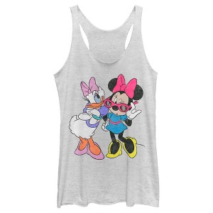 Women's Mickey & Friends Daisy Duck and Minnie Mouse Racerback Tank Top - 1 of 4