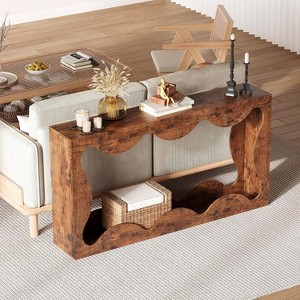 63 Inch Long Console Table with Storage, Couch Table Behind Sofa Station, Narrow Console Stand Hallway Stand for Entryway, Brown - 1 of 4