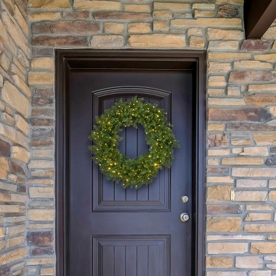 24" Green Fir Wreath with Warm White LED Lights