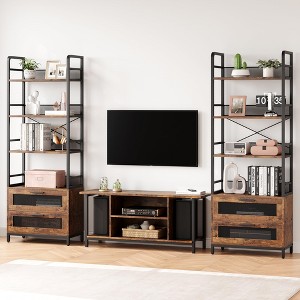 Bookshelf with Drawers Farmhouse Bookcase Metal Frame Rustic Industrial Bookshelves Tall Display Racks Rustic - 1 of 4