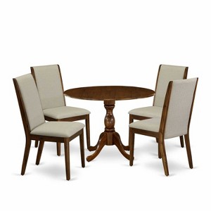 HomeStock 5-Piece Antique Walnut Finish Solid Wood Top Dining Table with 4 Parson Chair with Drop Leaf Lattice Back - 1 of 4